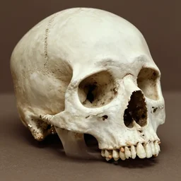 archaeologists have unearthed a very large human skull, 1 9 7 0's vintage photo, frosted texture.
