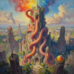 a beautiful painting of a towering living throbbing blinking twisting digesting aaahh!!! real monsters citadel by james gurney and beeple | seen from above | establishing shot | unreal engine :. 3 |