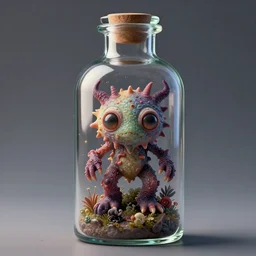 a bottle with a strange creature inside,digital art, fine detail, 8k