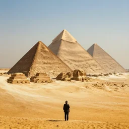 symmetry!! they looked in the distant pyramids, ancients, heavenly landscape, serene, peace, very detailed, perfect composition, perfect lighting, 4 k, tim white, artgerm