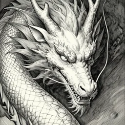 highly detailed picture of great dragon, sketch, manga, edge of the universe, perfectly face, highly detailed, masterpiece, trending on artstation, golden ratio, cinematic romantic magical, perfect intricate highly detailed painting by gustave dore, by mucha alphonse, digital art