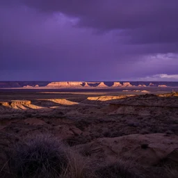 a landscape photo of a alien landscape with purple skies in the style of Bob Ross