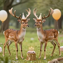 twi deers having a cool birthday party, photo, highly detailed