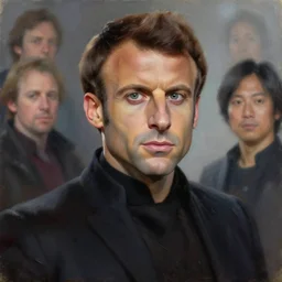 painting portrait of Emmanuel Macron dressed as Valkorion in Star Wars, sharp focus, waist up, trending on ArtStation, masterpiece, by Greg Rutkowski, by Ross Tran, by Fenghua Zhong, octane, clear eyes, soft render, clear facial features, oil on canvas, moody lighting, cinematic, professional environment concept art