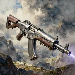 concept art of a rifle futuristic weapon, fantasy, steampunk, pinterest, artstation trending, behance, watercolor, by coby whitmore, silver, laser light,