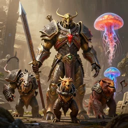by par olofsson and wayne barlowe, visually stunning, cinematic, ultra realistic, hyper realism, 1 2 k, epic, octane render, unreal engine, vfx, maya, azsharan saber : command of neptulon, murlocula : nether portal, soulfire : unexpected windfall, briarbridge tracker : gnoll hunter, polymorph : jellyfish