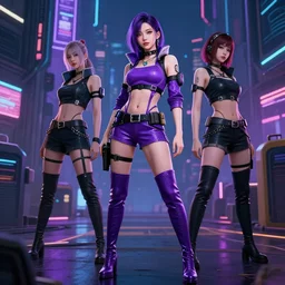 Korean cyberpunk female, Cyberpunk 2077 night city gang member with purple bodysuit and knee high boots, trending on artstation by Ruan Jia and Mandy Jurgens and Artgerm and