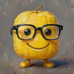 marshmallow smiling and wearing glasses, oil painting
