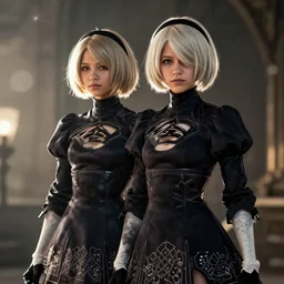zendaya in nier automata as 2 b movie still, cinematic lighting, ray tracing, octane render, long lens, shallow depth of field, bokeh, anamorphic lens flare, 8 k, hyper detailed, 3 5 mm film grain