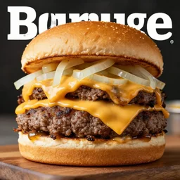 a 1 0 layer cheeseburger with 1 0 pieces of meat, 1 0 pieces of cheese and tons of melted sauces and onions, food magazine cover