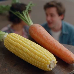 film still of a corn cob and a carrot going on a date in the new romantic comedy movie, 4 k