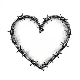 heart made out of barbed wire, ink drawing, black and white, design