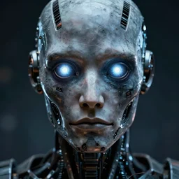 detailed portrait of a robot with glowing eyes, by mike winkelmann, trending on conceptartworld, 4 k, insane detail, very sharp, nightmarescape