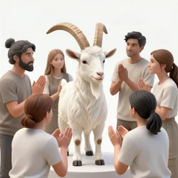 A group of people surrounding and worshipping a Luciferian goat, in the style of Corporate Memphis, Alegria style, Big Tech art style, simple, colorful, minimalist