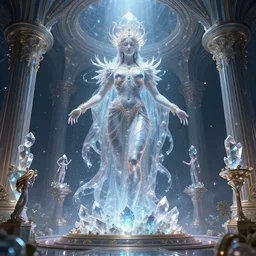giant dmt entity goddess hyperspace crystal palace, into the multiverse, astral projection, timeline jump,  Jordan Grimmer, Wadim Kashin, Ian Mckee,  feng zhu, artgerm,  XF IQ4, f/1.4, ISO 200, 1/160s, 8K, RAW, featured in artstation, octane render, cinematic, elegant, ultra-detailed,  intricate, 8k