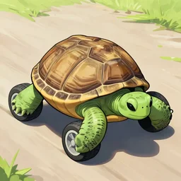 turtle with car wheels
