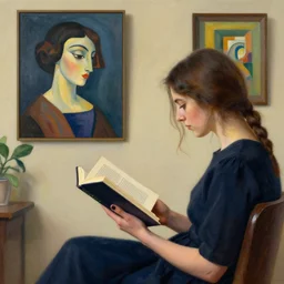 a woman reading a book modernism artwork