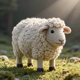 realistic photo of a sheep crocheted out of wool, digital art