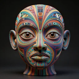 a sculpture of an intricate totem made of colorful vectors with a beautiful eyes emerging, intricate line work, visionary artist, shamanic art, concept art, award winning sculpture, ambient occlusion, digital art,