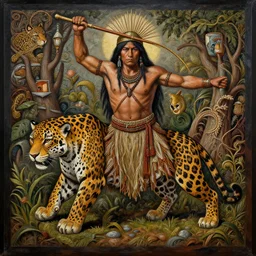 an intricated and detailed painting of a shaman turning into a jaguar by jose clemente orozco 4 k render