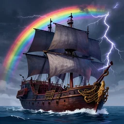 rainbow lightning strike on a pirate ship, concept art