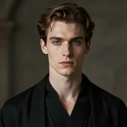detailed cinematic wide shot of beautiful attractive vampire man slim face symettrical face clean skin blue eyes black robe smooth, sharp focus, ultra realistic, spring light, painting by gaston bussiere, craig mullins, j. c. leyendecker