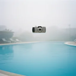 Beautiful 2000s phone-camera , soft liminal Photograph inside an infinite infinite  foggy public-pool