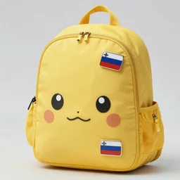 mimikyu themed cute yellow pokemon backpack with trans flag pins, high definition softbox studio lighting product photo
