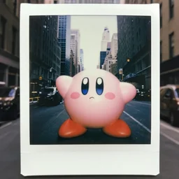 polaroid image of the nintendo character kirby in new york city