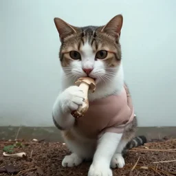 Trailcam footage of a catgirl crouching down towards the camera and eating a mushroom