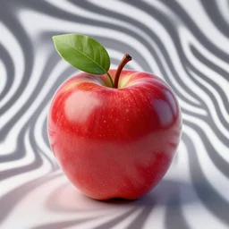 a red apple with a green leaf on top of it, a raytraced image by Gabriel Dawe, cgsociety, optical illusion, ray tracing, angular, irridescent
