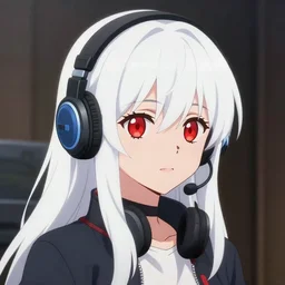 anime portrait of long white haired red eyed young cute girl wearing headset by kuvshinov ilya shinkai makoto