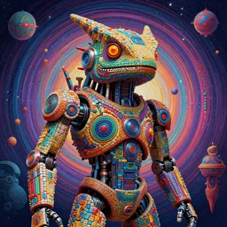portrait of a futuristic robot made out of cobblestone as a psychedelic neural tiki reptile god by naoto hattori, dan mumford, android jones, and chris dyer, deep bold colors, galactic dmt entity, depth of field, intricate beautiful painting, billions of details, octane render, portal, 8 k, detailed vector, trending on artstation, cgisociety