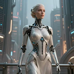 ultra realistic, cyborg woman, metahuman, in a space metropolis, cyberpunk, sci-fi, fantasy, intricate details, elegant, highly detailed, photorealistic, octane render, 8k, HD, art by artgerm and greg rutkowski and alphonse mucha