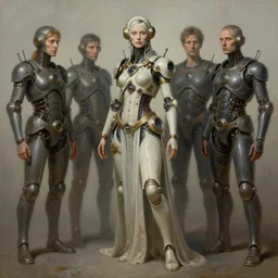 a fullbody uncut overdetailed hypermaximalist sideview fullbody portrait shot of clockpunk goddess of science. realistic painting by dragan ilic di vogo, andrei riabovitchev, tomasz alen kopera, glenn brown, giger. surrealism by peter gric. contra pose. muted smooth complementary colors. polished. visionary fineart.