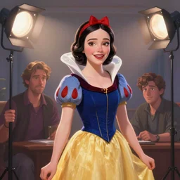 digital painting of Emma Stone as a Disney princess wearingSnow White's dress, Pixar style, professional studio lightening, volumetric lightening, photorealism by Tristan Eaton Stanley Artgerm and Tom Bagshaw