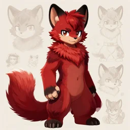 body portrait handsome male fursona furry red black fur fursona [ tail ] stoat [ detailed background ]