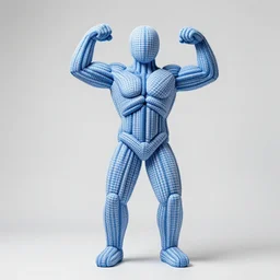 a fine art photograph formal self sculpture by the artist kelbv, in realistic style with tubes neatly navigating the contours of his body, and disjoint body pumped full with blue and white gingham ellipsoids, perfect studio lighting.