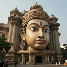 movie screenshot sci - fi neoclassical hanuman! head building in mumbai centre, kalighat, highly detailed, cinematic smooth, berenice abbott & john j. park, dramatic morning light, long shot, low angle, uhd 8 k, sharp focus