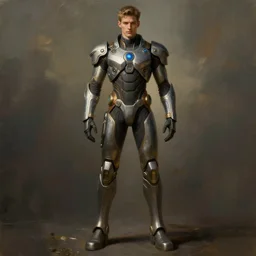 male, science fiction suit, character sheet, concept art, stylized, large shoulders, large torso, long thin legs, concept design