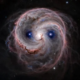 a head - shaped!!!!! nebula with stars for eyes, photo taken with james webb telescope
