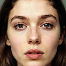 a candid extreme closeup portrait of an expressive face of a mind blown young woman by annie leibovitz