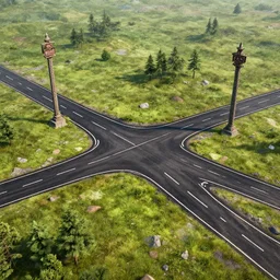 fantasy roads intersection with two guideposts, artstation, digital art, unreal engine 5