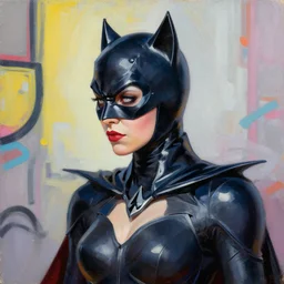 greg manchess portrait painting of catwoman as overwatch character, medium shot, asymmetrical, profile picture, organic painting, sunny day, matte painting, bold shapes, hard edges, street art, trending on artstation, by huang guangjian, gil elvgren, ruan jia, greg rutkowski, gaston bussiere