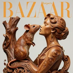 sculpture of rat kissing the fox made of wood, portrait, female, future, wood, tree, harper's bazaar, vogue, magazine, insanely detailed and intricate, concept art, close up, ornate, luxury, elite, elegant, trending on artstation, by ruan jia, by Kenneth Willardt, by ross tran, by WLOP, by Andrei Riabovitchev,