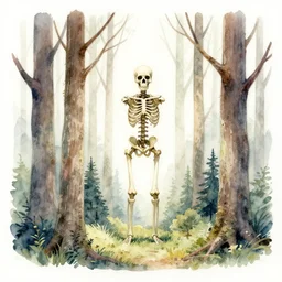 skeleton forest, high quality watercolors, award winning, trending on artstation