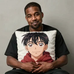kanye west holding an anime body pillow