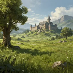 medieval fantasy meadow landscape, digital art, trending on artstation, highly detailed, 4k, hd