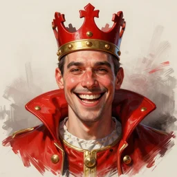 surrealism grunge cartoon portrait sketch of a king with a wide smile and a red balloon by - michael karcz, loony toons style, pennywise style, horror theme, detailed, elegant, intricate