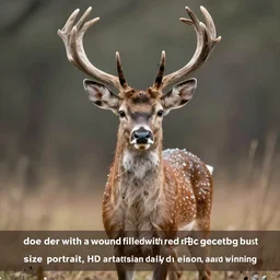 “doe deer with a wound filled with red ruby geode crystals, bust size portrait, HD artstation daily deviation, award winning”